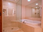 Master bathroom with separate Jacuzzi tub and shower, heated marble floors